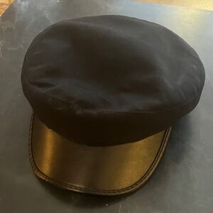Black Chauffeur Cap with Leather Brim